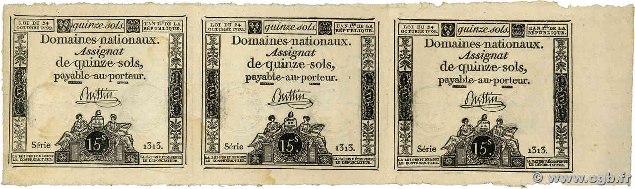 15 Sols Planche FRANCE  1792 Ass.35a XF