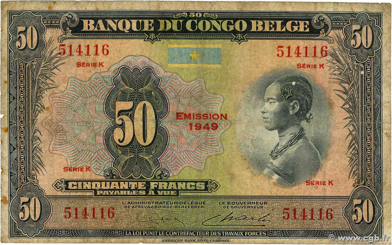50 Francs BELGISCH-KONGO  1949 P.16g fS
