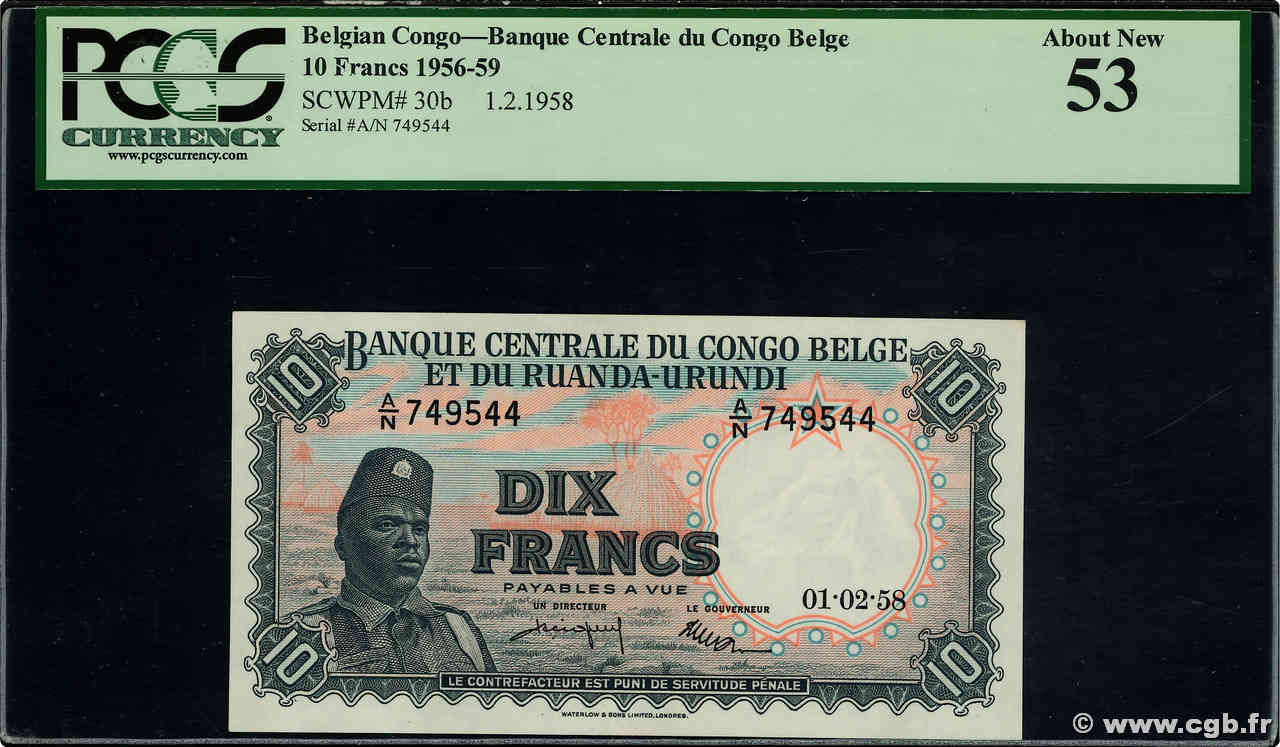 10 Francs BELGISCH-KONGO  1958 P.30b VZ+