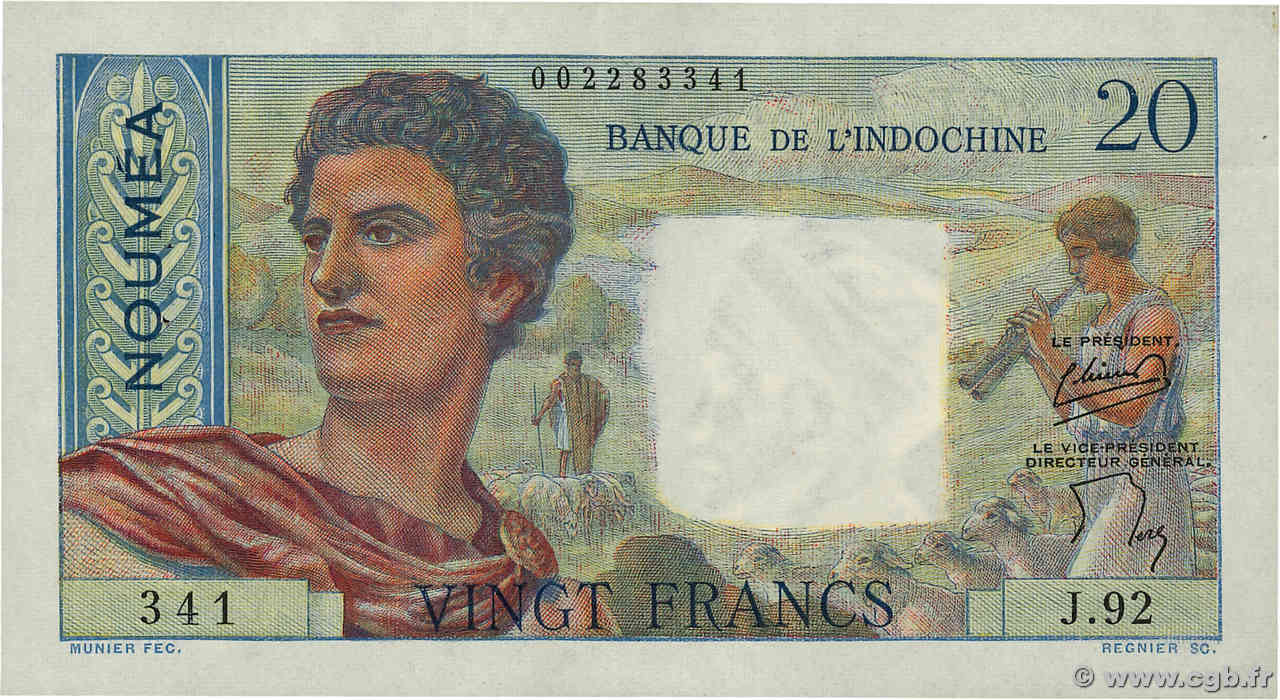 20 Francs NOUVELLE CALÉDONIE  1954 P.50b XF-
