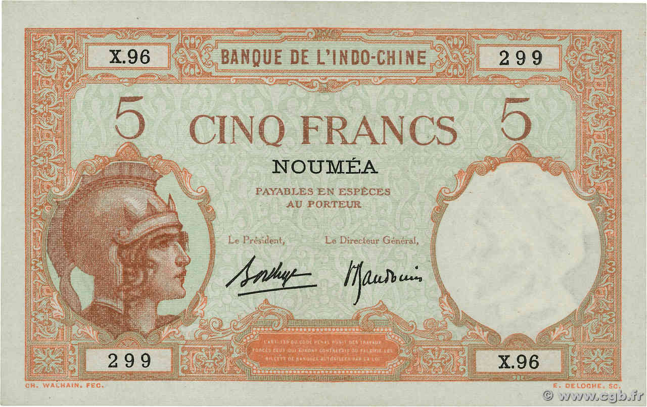 5 Francs NEW CALEDONIA  1940 P.36b AU-
