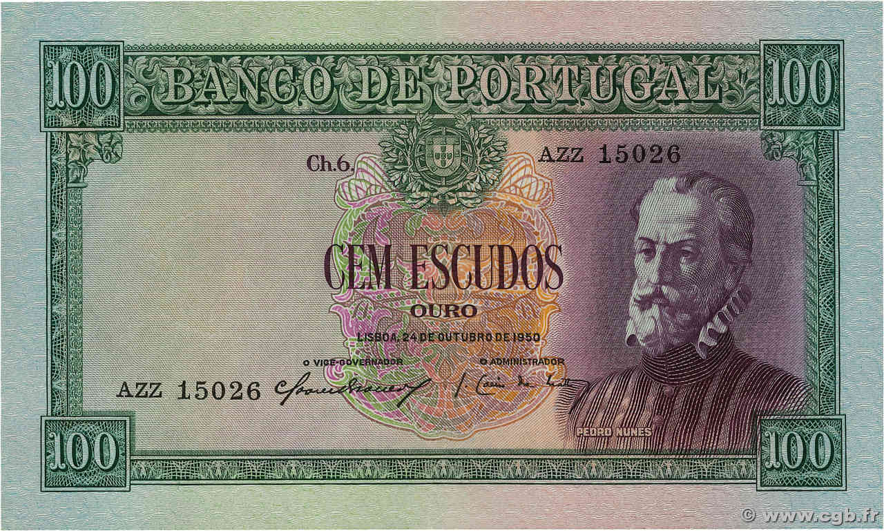 100 Escudos PORTOGALLO  1954 P.159 SPL+