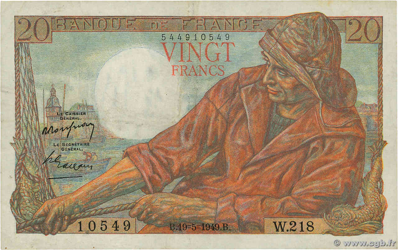 20 Francs PÊCHEUR FRANCE  1949 F.13.15 VF