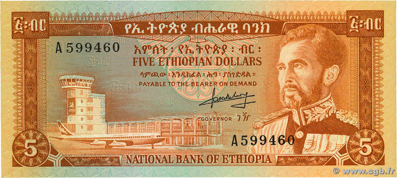 5 Dollars ETHIOPIA  1966 P.26a AU-