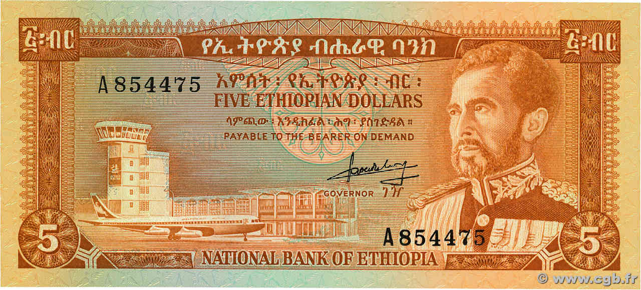 5 Dollars ETIOPIA  1966 P.26a q.FDC