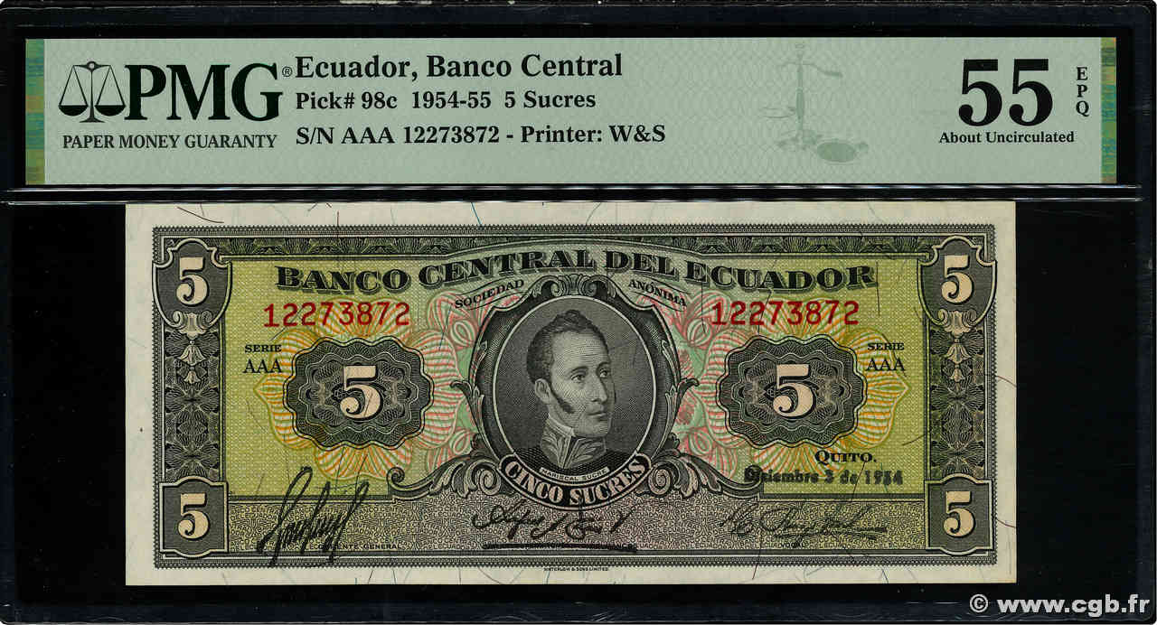 5 Sucres EKUADOR  1954 P.098c fST