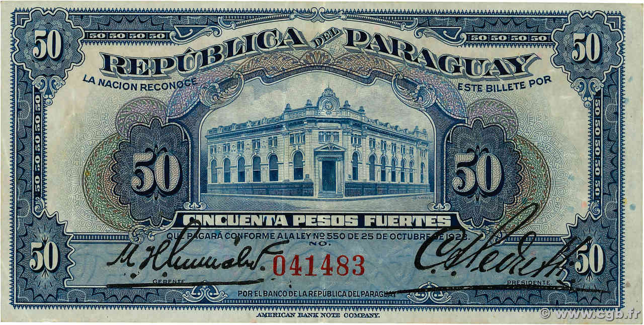 50 Pesos PARAGUAY  1923 P.165a TTB