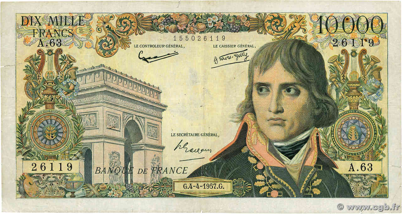 10000 Francs BONAPARTE FRANCE  1957 F.51.07 VG