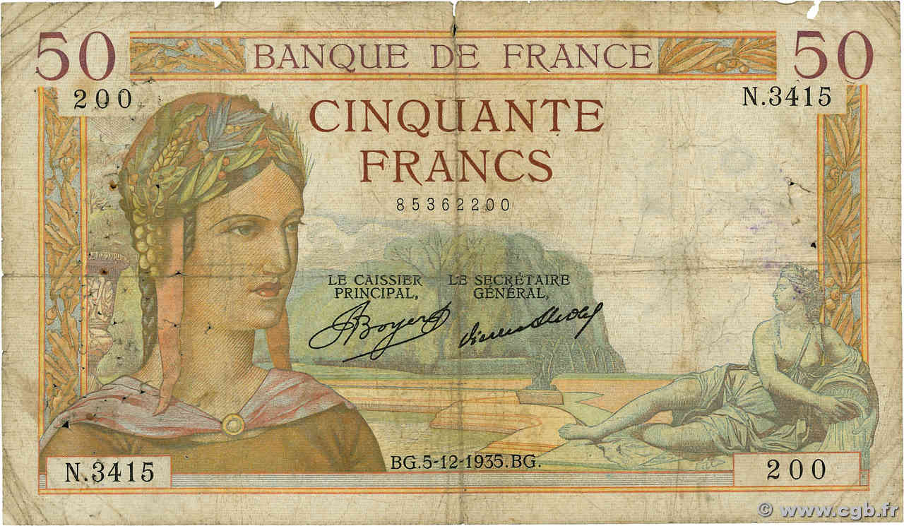50 Francs CÉRÈS FRANCE  1935 F.17.20 G