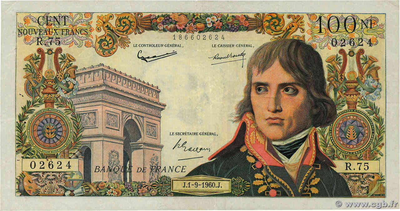 100 Nouveaux Francs BONAPARTE FRANCE  1960 F.59.07 VF-