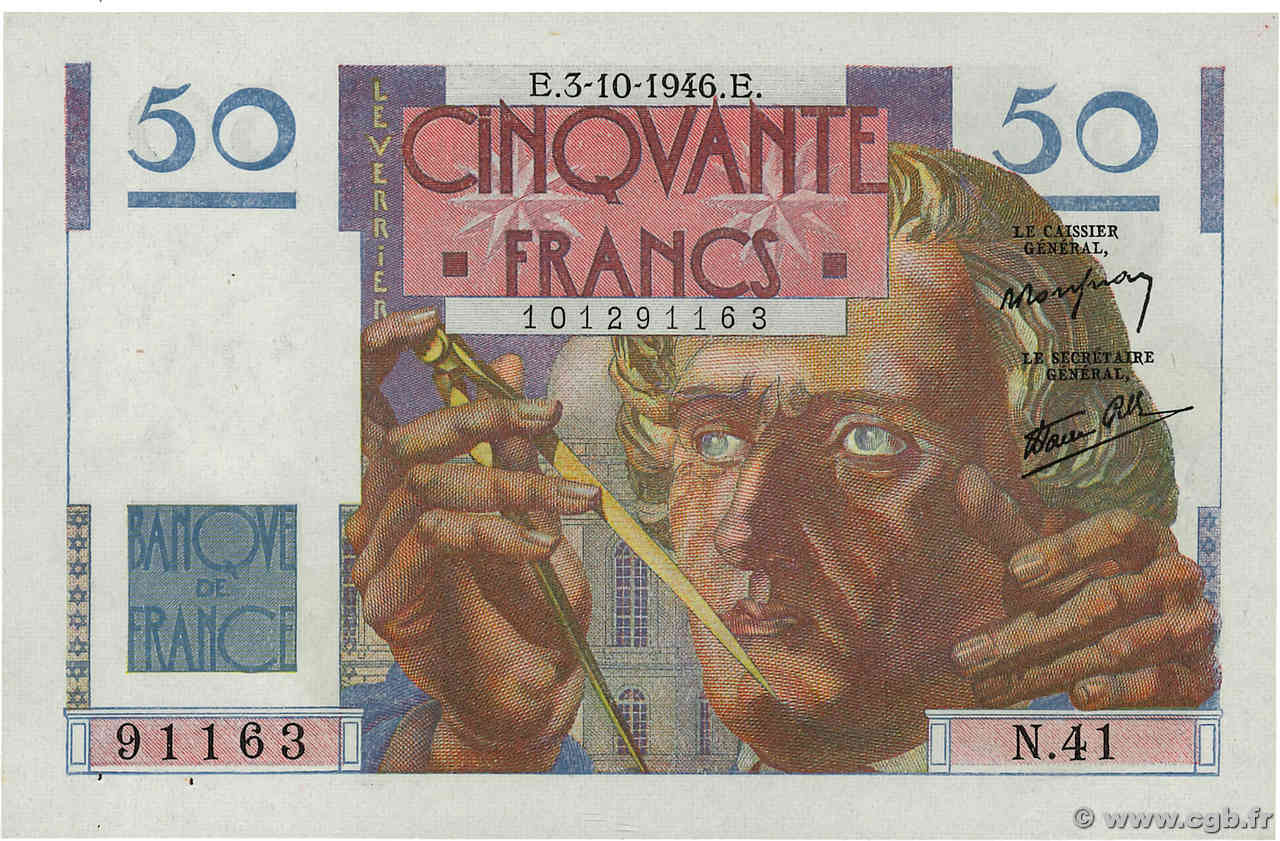 50 Francs LE VERRIER FRANCE  1946 F.20.06 SPL