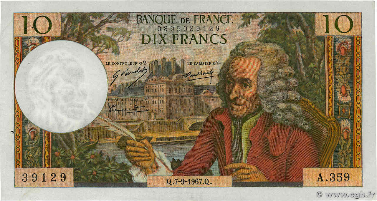 10 Francs VOLTAIRE FRANCE  1967 F.62.28 pr.SUP