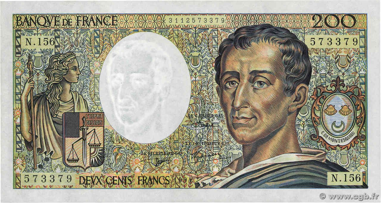 200 Francs MONTESQUIEU Modifié FRANCE  1994 F.70/2.01 SUP