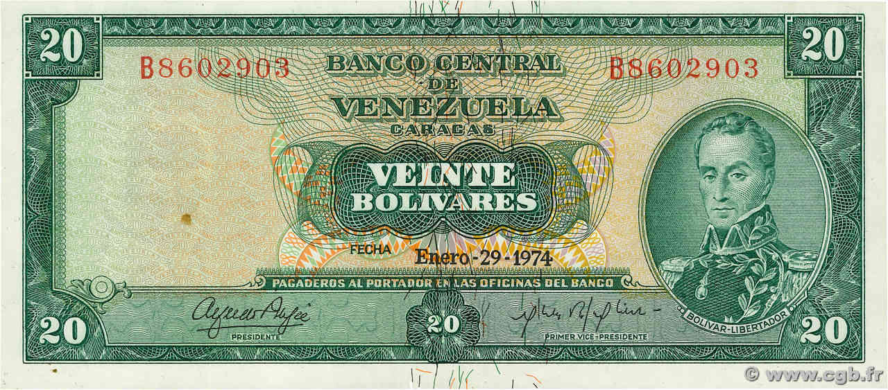 20 Bolivares VENEZUELA  1974 P.046e EBC+