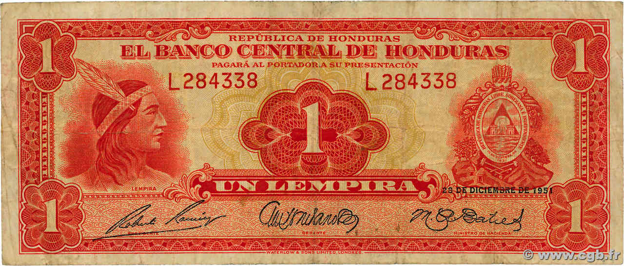 1 Lempira HONDURAS  1951 P.045b BC