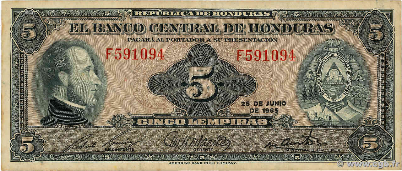 5 Lempiras HONDURAS  1965 P.051b fSS