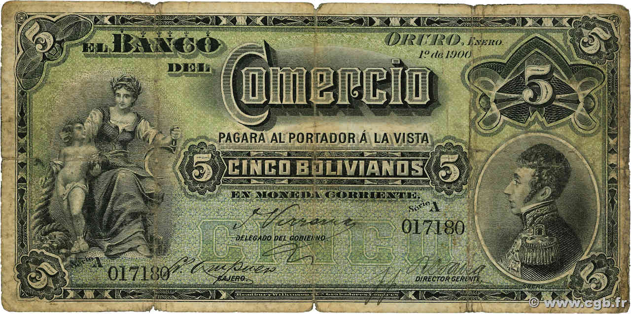 5 Bolivianos BOLIVIA  1900 PS.132 B