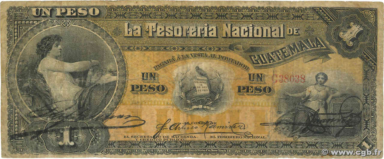 1 Peso Numéro spécial GUATEMALA  1882 P.A04a RC