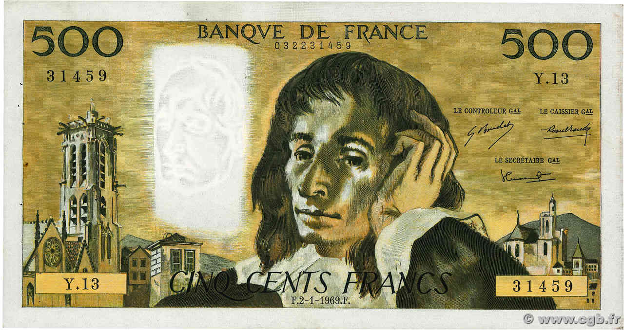 500 Francs PASCAL FRANCIA  1969 F.71.03 q.SPL