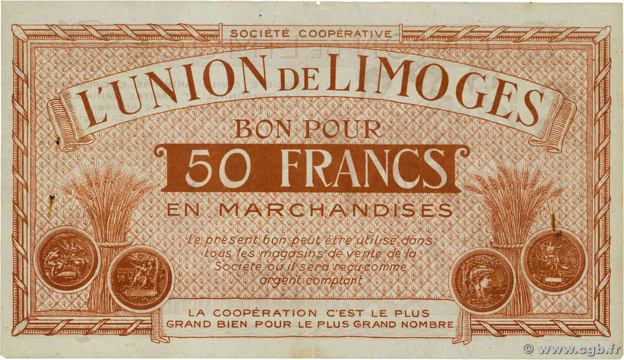 50 Francs FRANCE regionalismo e varie Limoges 1920 P.- SPL