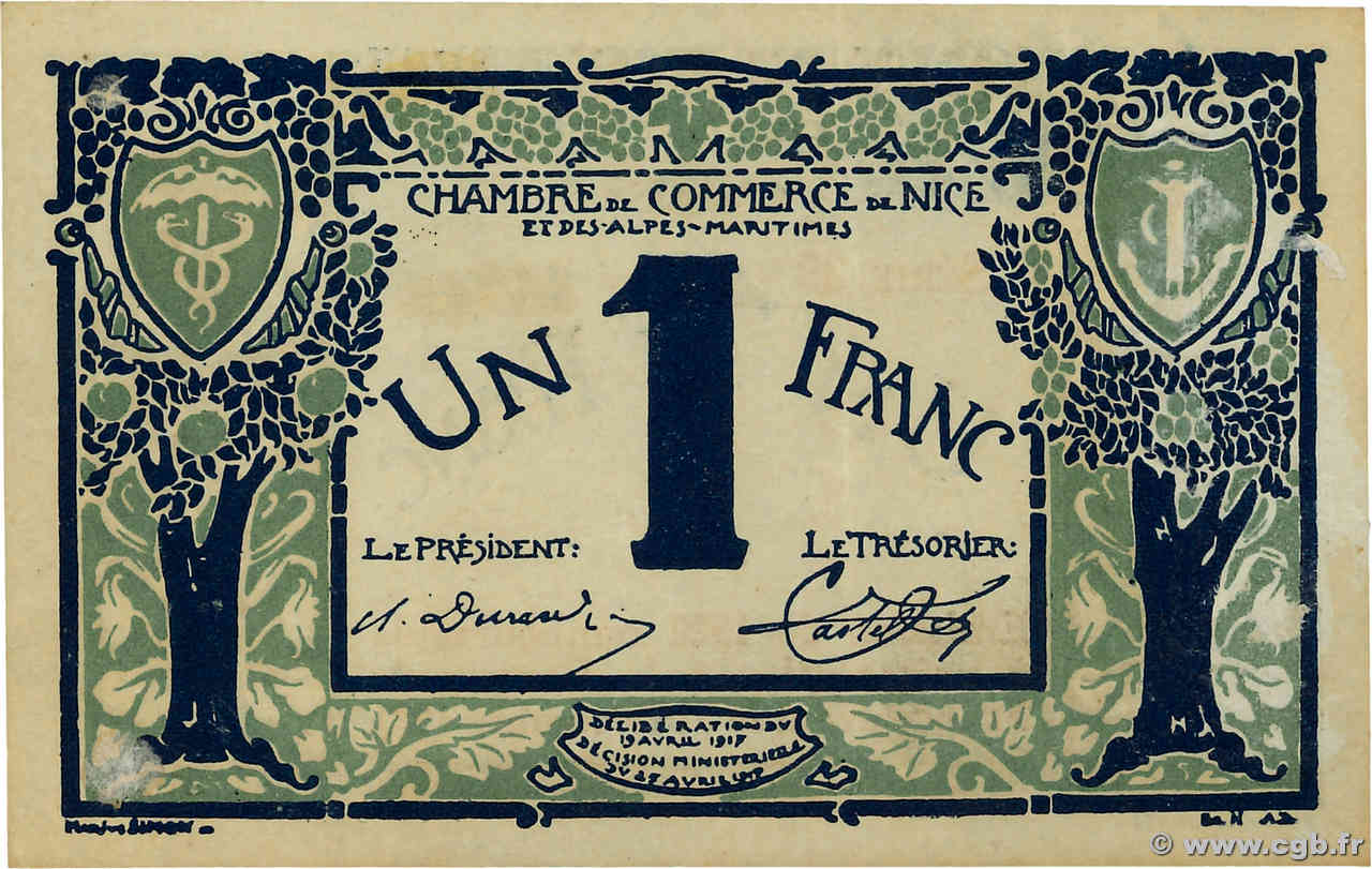 1 Franc FRANCE Regionalismus und verschiedenen Nice 1917 JP.091.07 fVZ