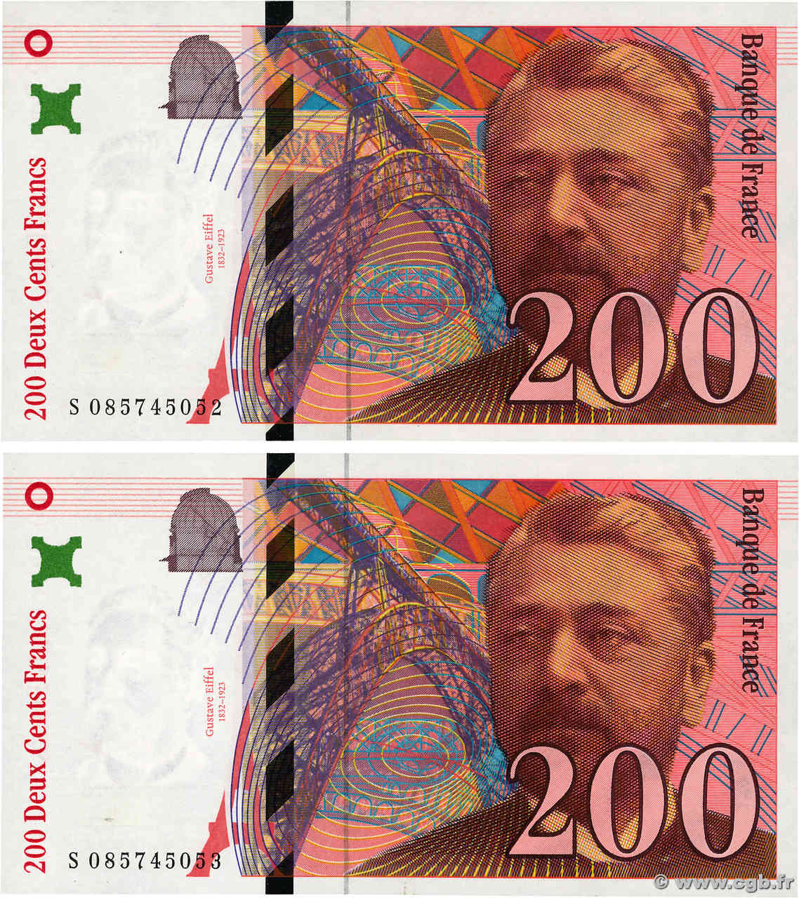 200 Francs EIFFEL Consécutifs FRANCE  1999 F.75.05 SUP