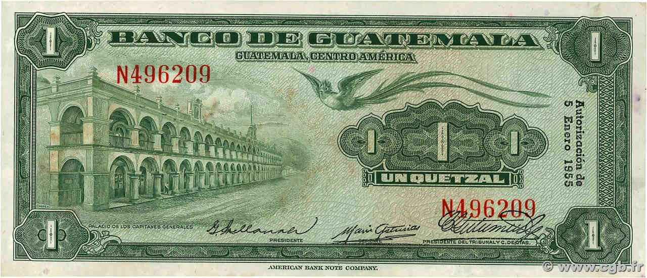 1 Quetzal GUATEMALA  1955 P.024b VZ