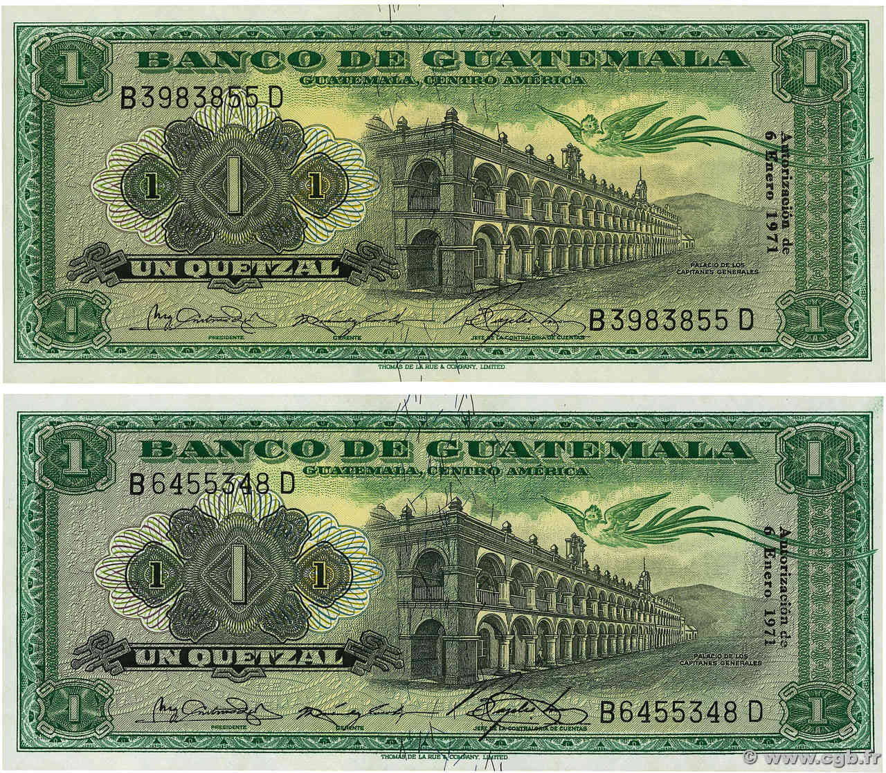 1 Quetzal Lot GUATEMALA  1971 P.052h SC+