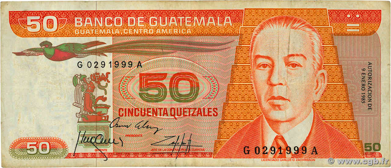 50 Quetzales GUATEMALA  1985 P.070 MB