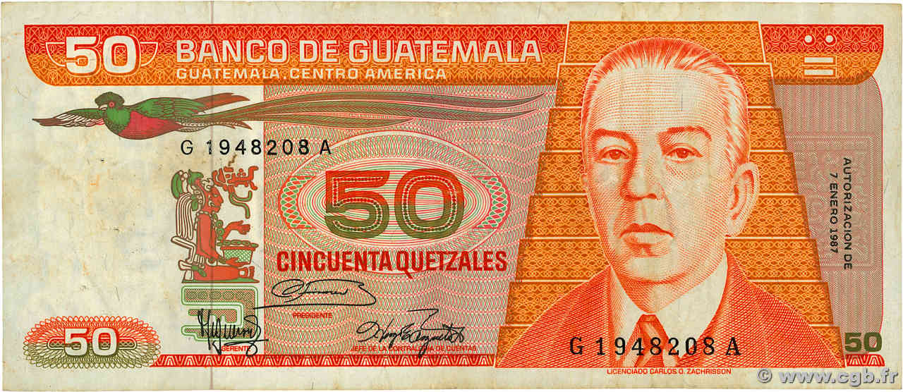 50 Quetzales GUATEMALA  1987 P.070 F