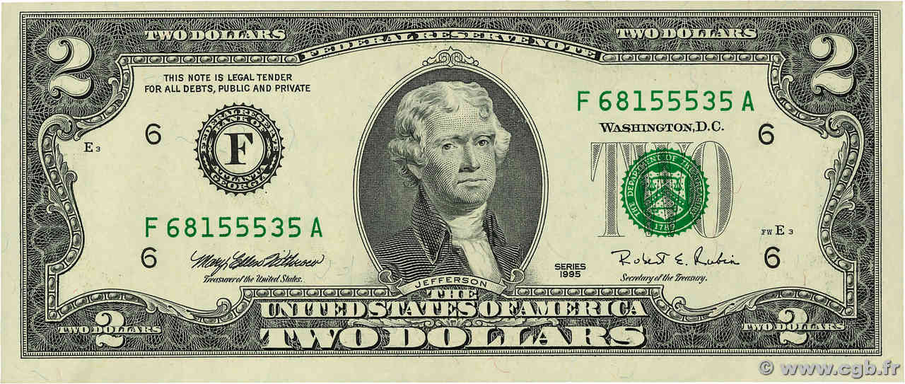 2 Dollars ÉTATS-UNIS D AMÉRIQUE Atlanta 1995 P.497 TTB+