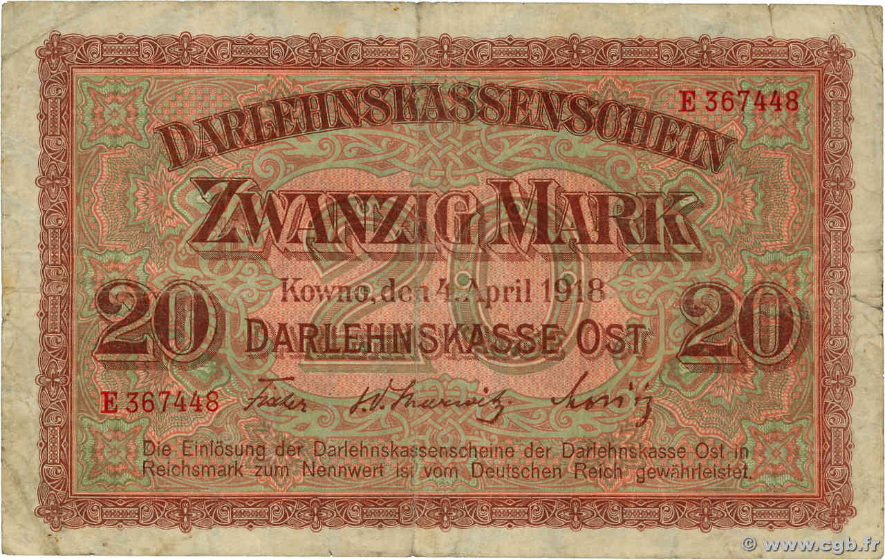 20 Mark ALLEMAGNE Kowno 1918 P.R131 TB