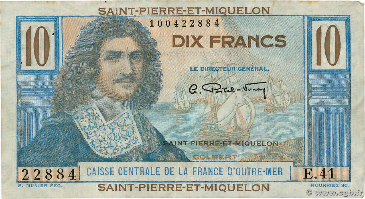 10 Francs Colbert SAINT PIERRE ET MIQUELON  1946 P.23 TB+