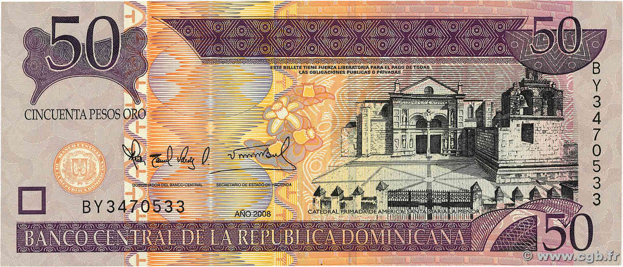 50 Pesos Oro RÉPUBLIQUE DOMINICAINE  2008 P.176b EBC