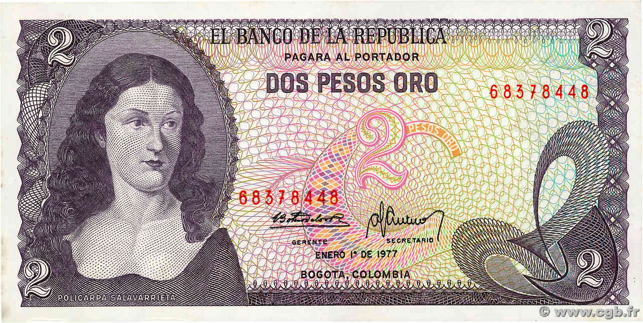 2 Pesos Oro COLOMBIA  1977 P.413b UNC-