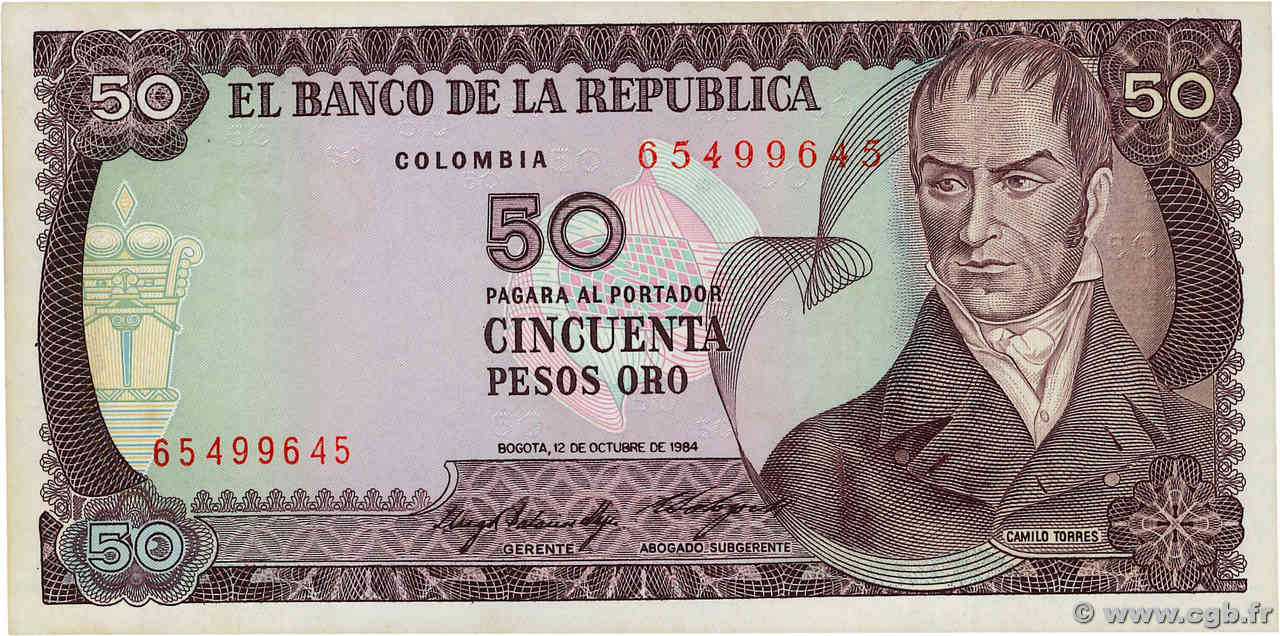 50 Pesos Oro COLOMBIE  1984 P.425 pr.NEUF