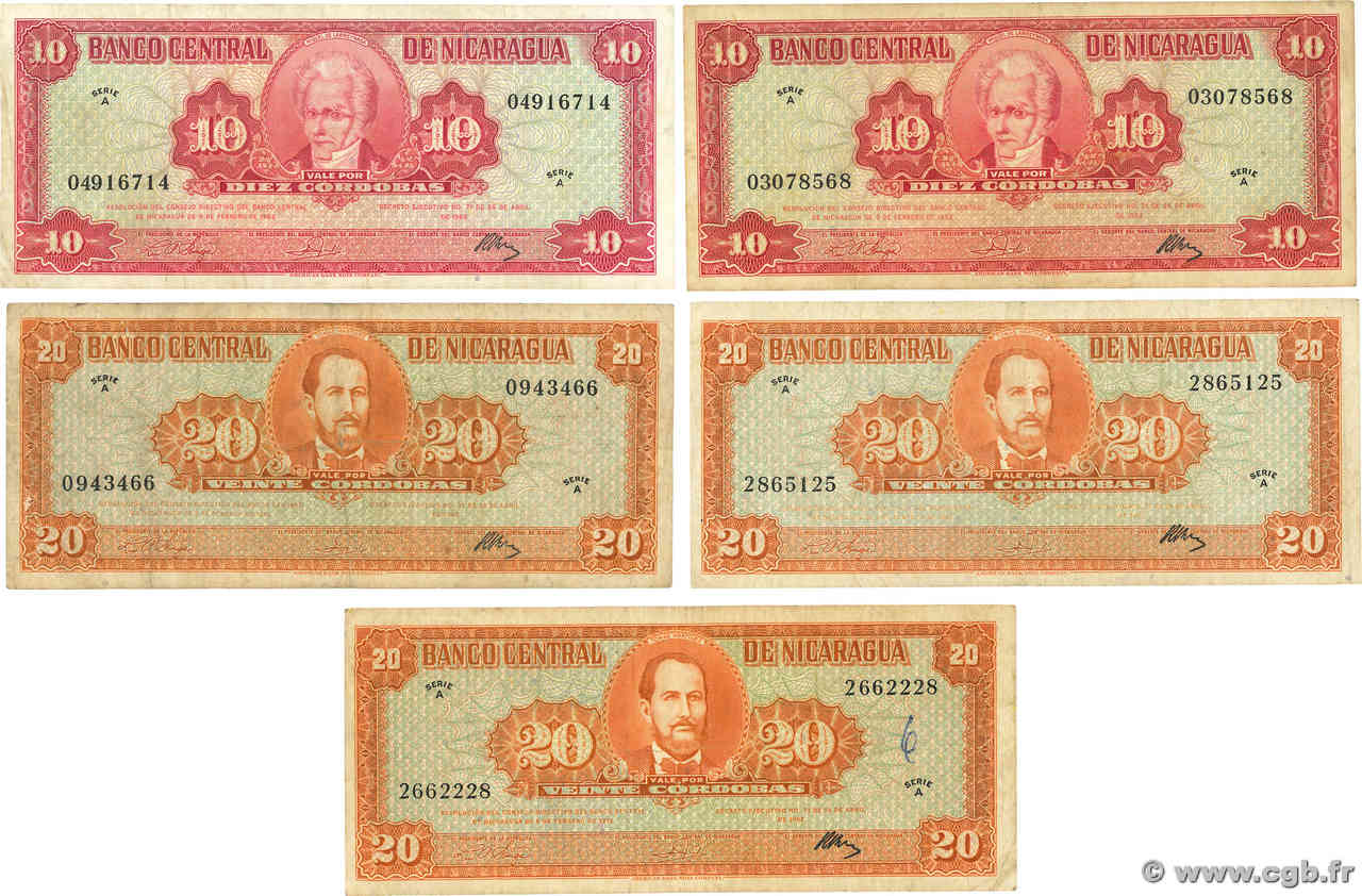 10 et 20 Cordobas Lot NIKARAGUA  1962 P.109 et P.110 S