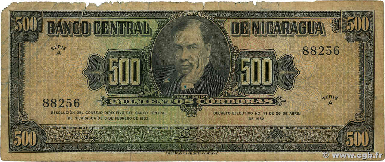 500 Cordobas NIKARAGUA  1962 P.113a SGE