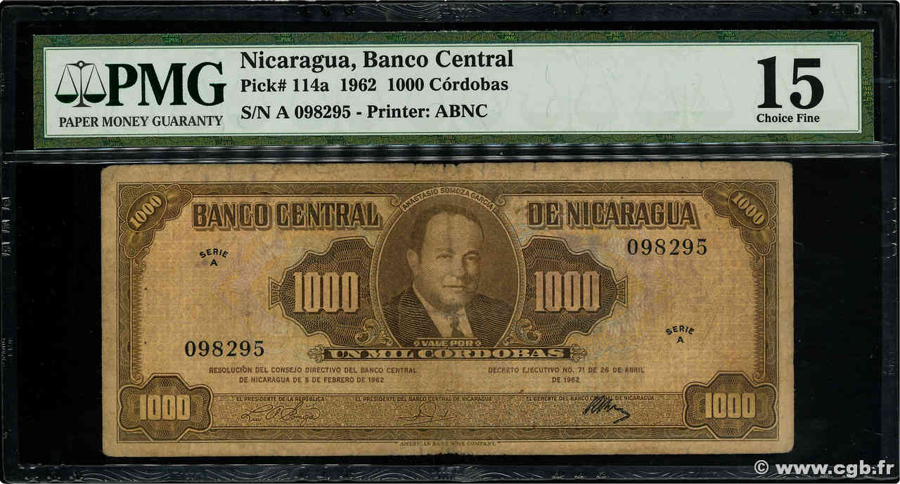 1000 Cordobas NICARAGUA  1962 P.114a MB
