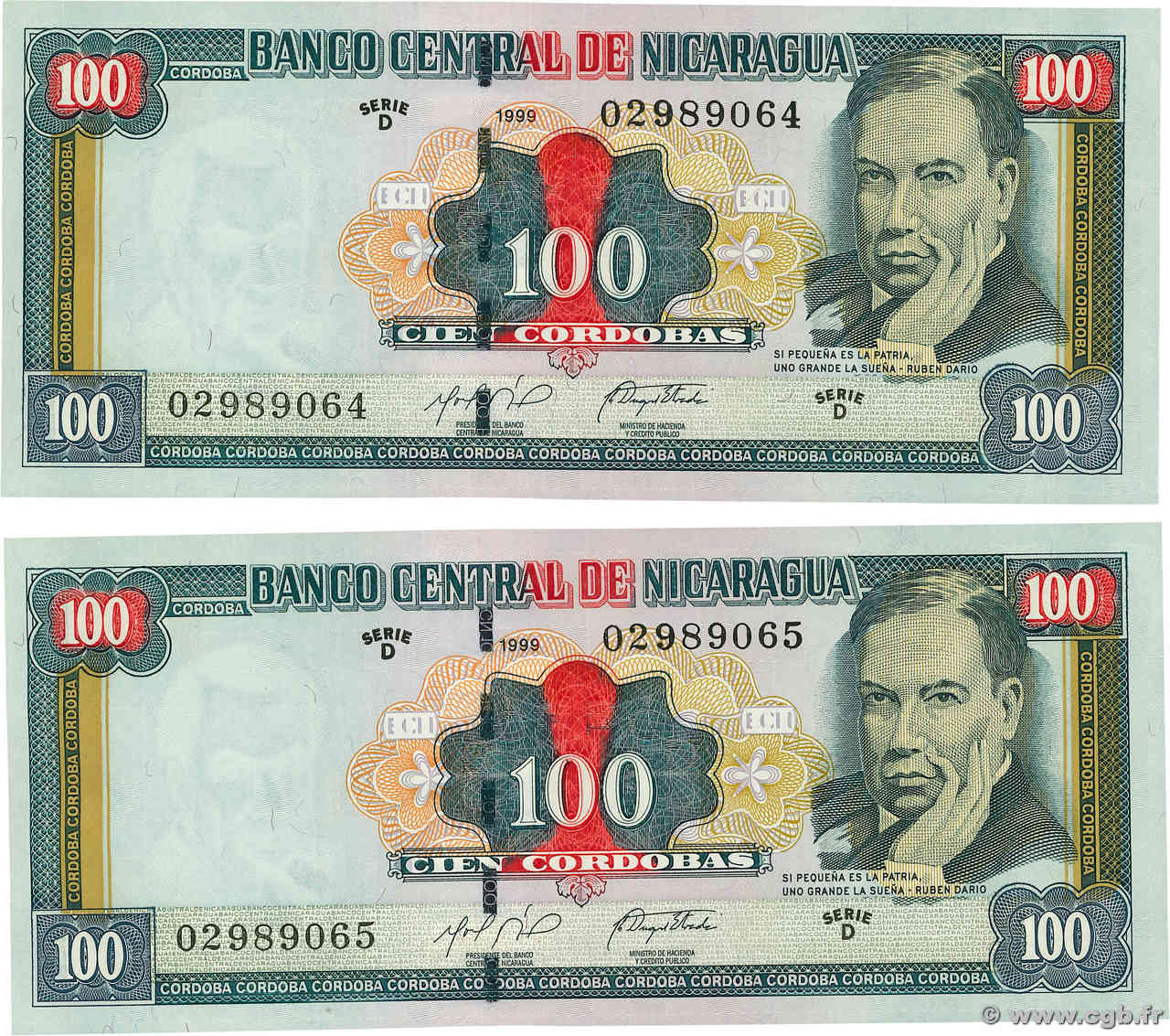 100 Cordobas Consécutifs NICARAGUA  1999 P.190 pr.NEUF