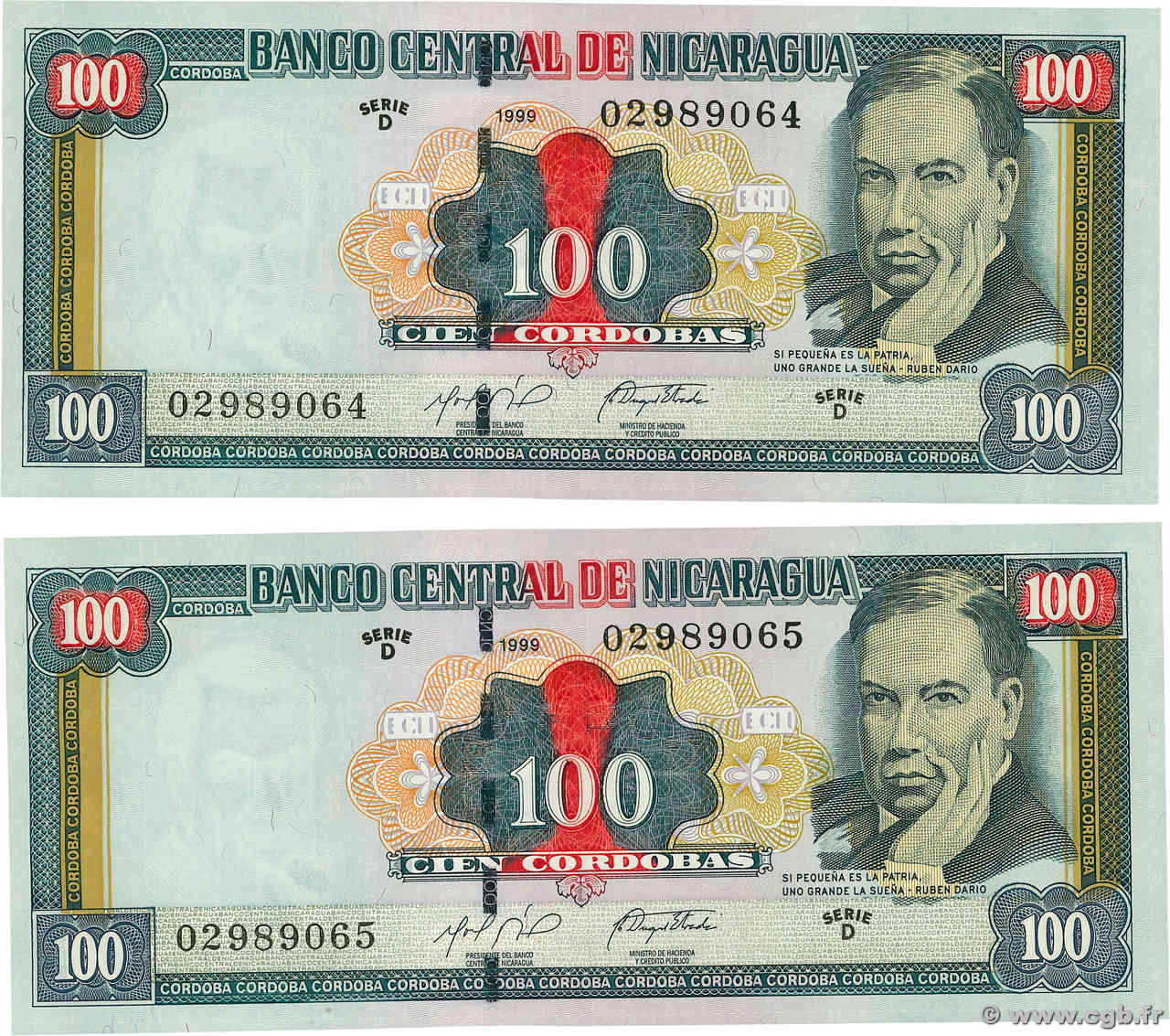 100 Cordobas Consécutifs NICARAGUA  1999 P.190 UNC-