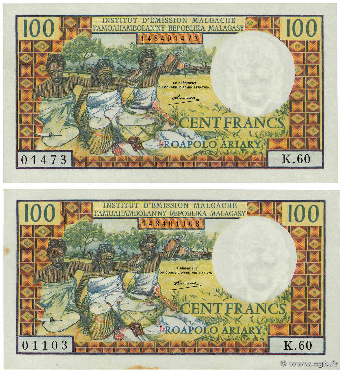 100 Francs - 20 Ariary MADAGASKAR  1966 P.057a VZ+