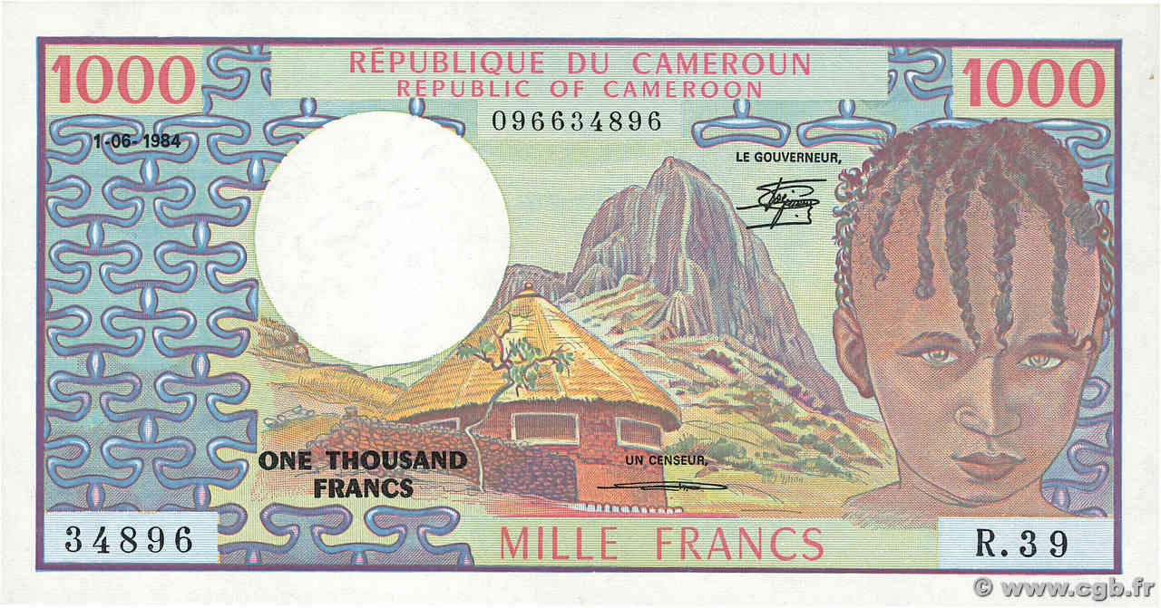 1000 Francs type 1974 Modifié CAMEROUN  1984 A.159a NEUF