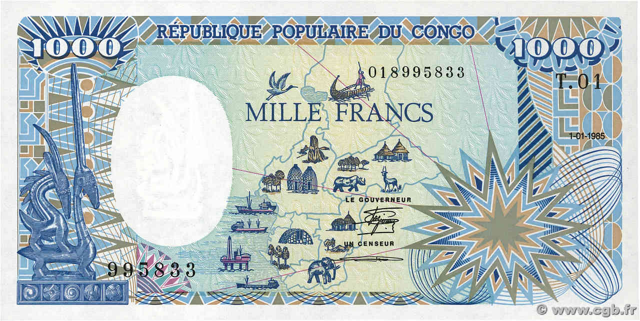 1000 Francs type 1985 CONGO  1985 A.217a NEUF