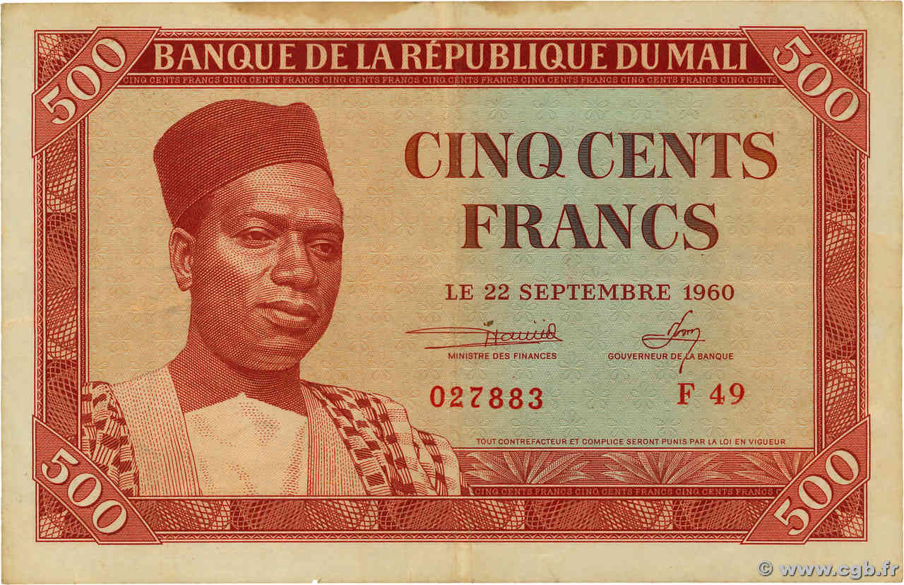 500 Francs MALI  1960 P.03 TTB
