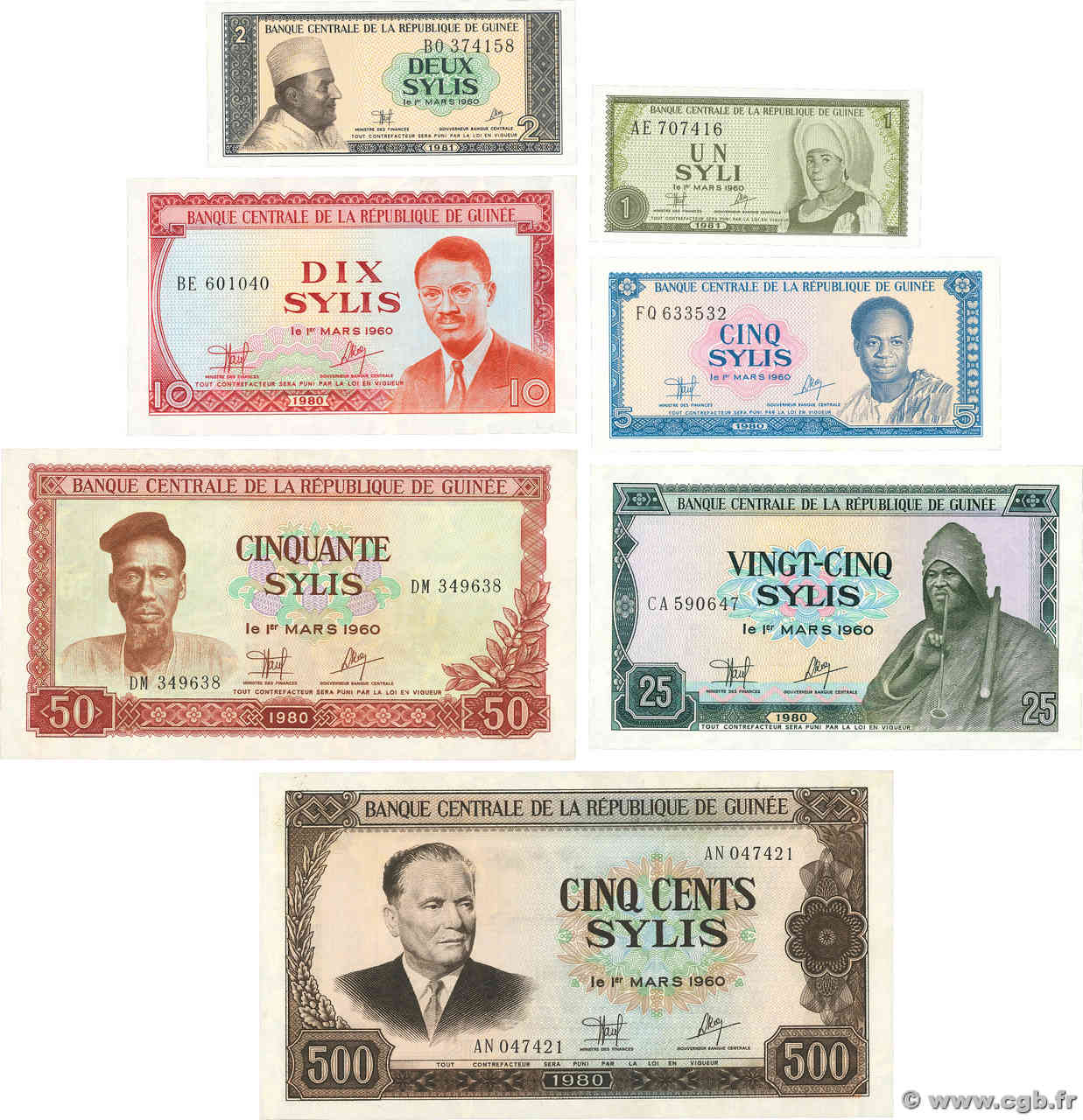 1 à 500 Sylis Lot GUINEA  1971 P.20 à 27 fST+