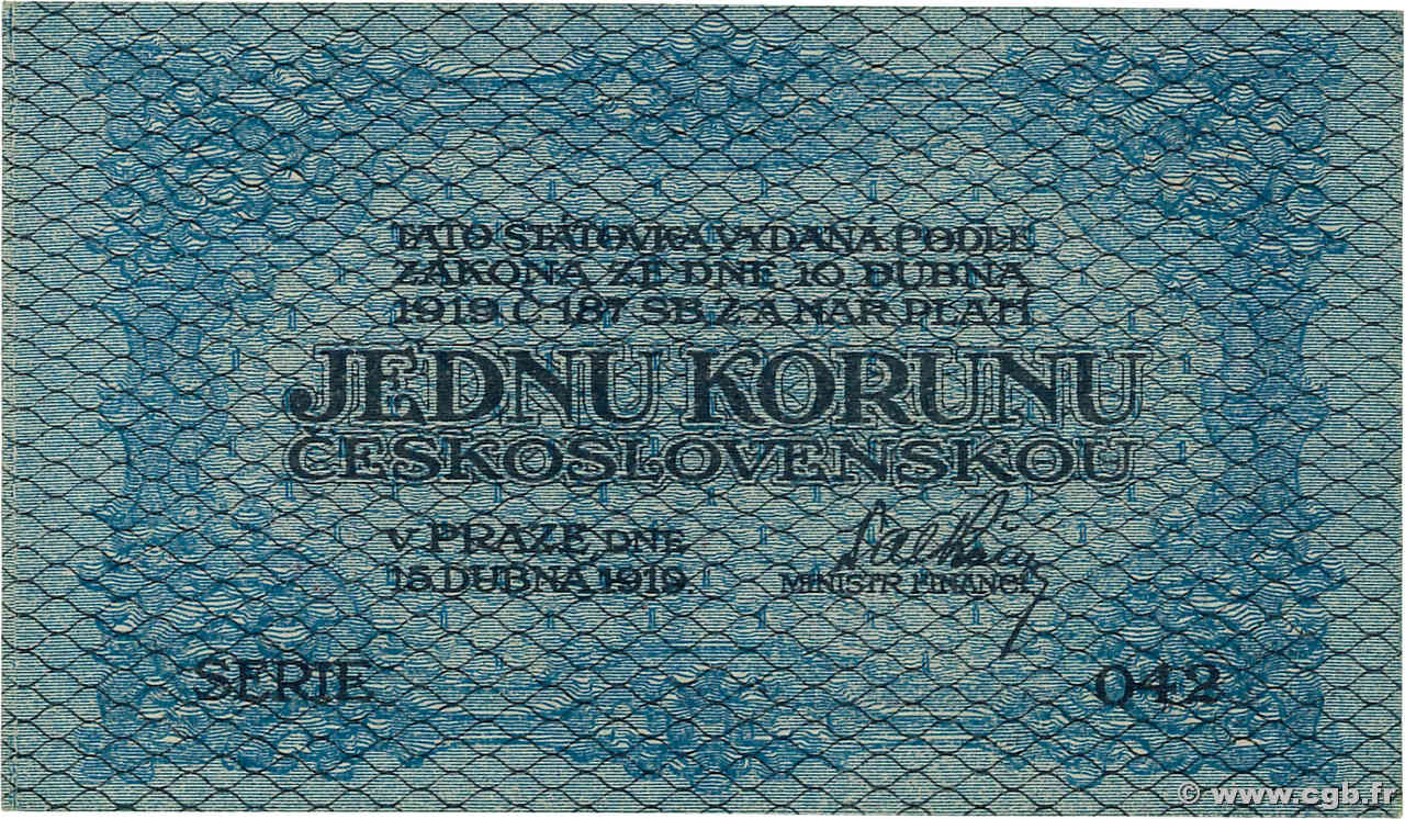 1 Koruna TCHÉCOSLOVAQUIE  1919 P.006a pr.NEUF