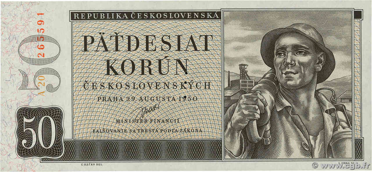 50 Korun Spécimen CZECHOSLOVAKIA  1950 P.071bs UNC
