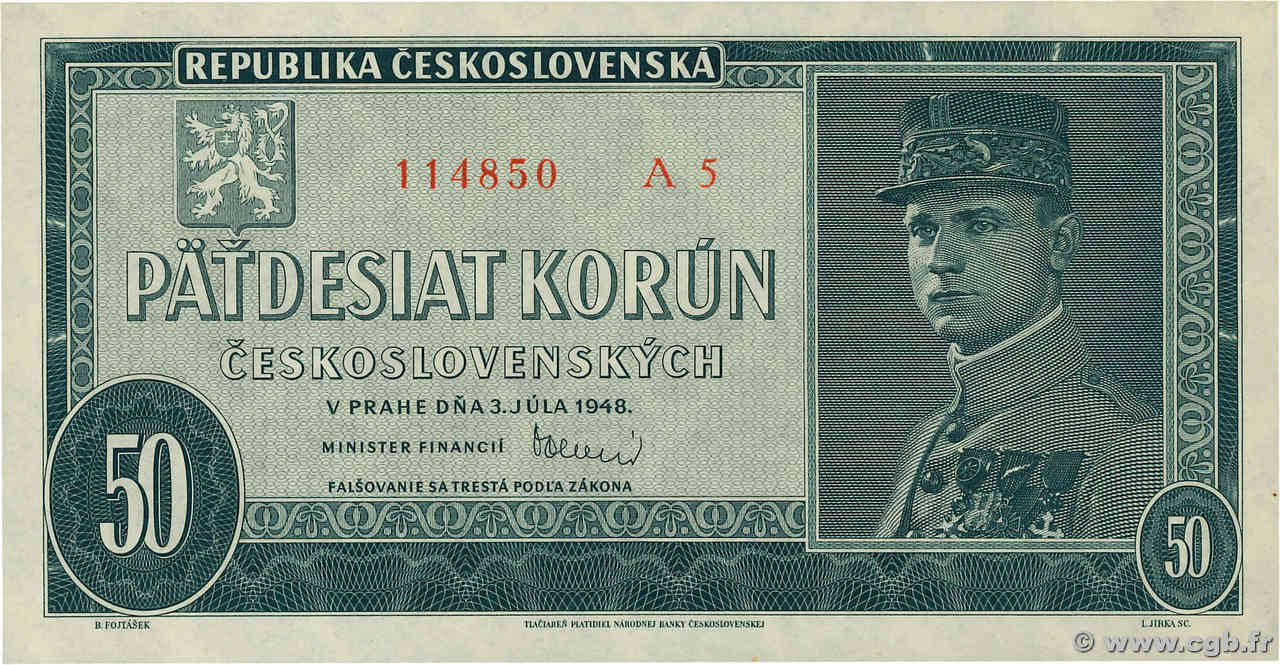 50 Korun CECOSLOVACCHIA  1948 P.066a FDC