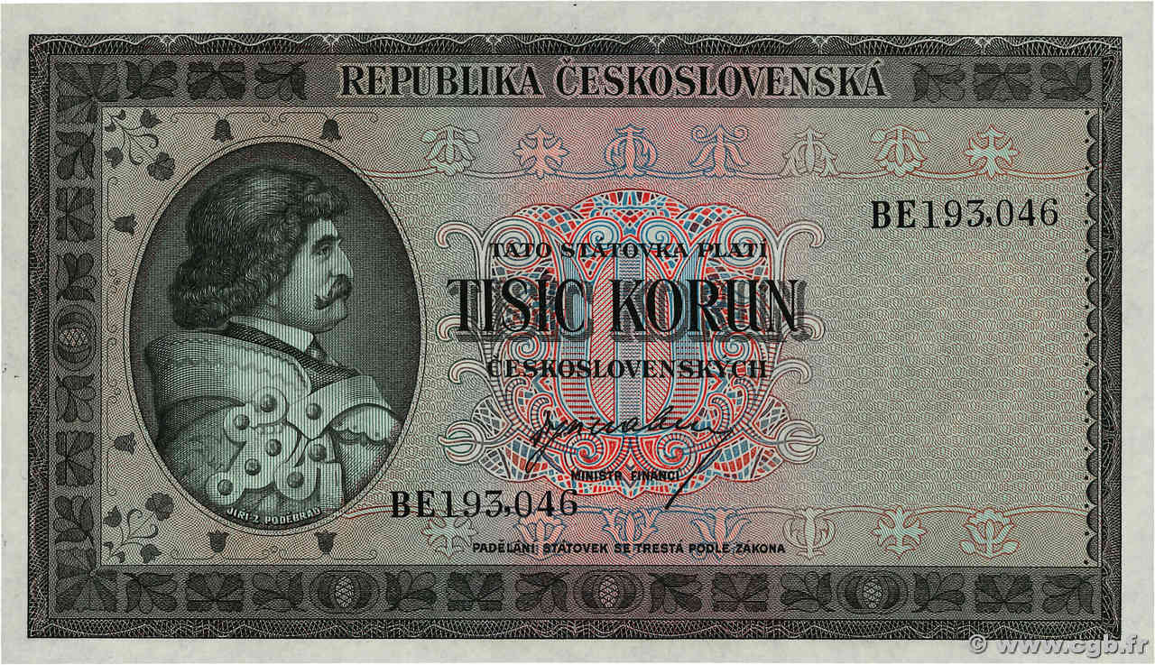 1000 Korun TSCHECHOSLOWAKEI  1945 P.065a ST